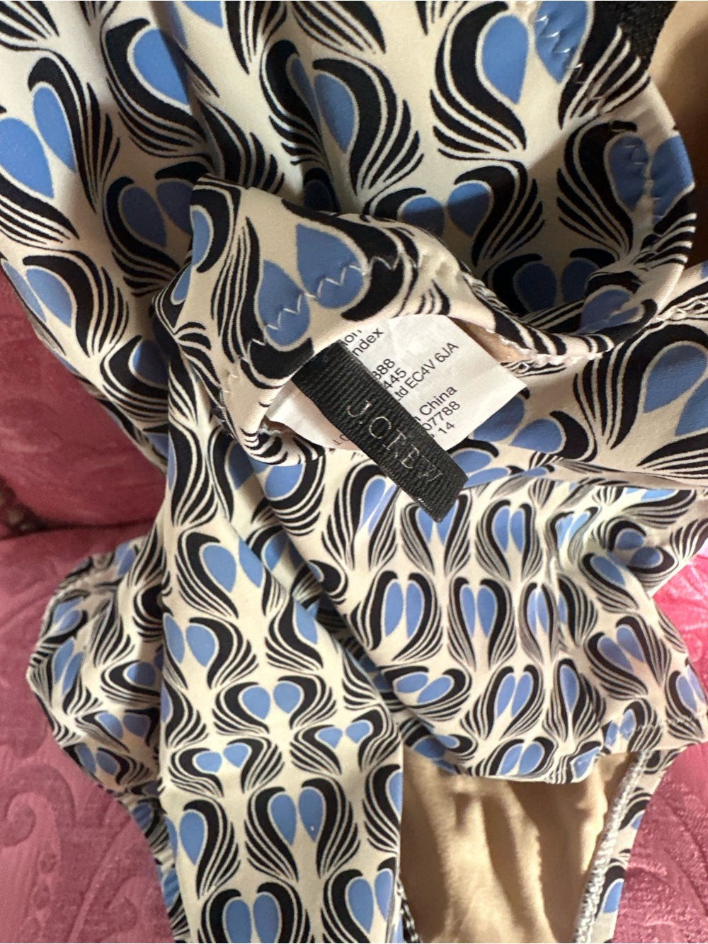 J Crew Blue & Cream Patterned One-Piece Swimsuit size 2 - Picture 6 of 7